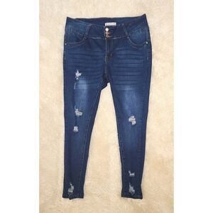 Simply Young New Jeans Size 14 Blue Vintage Ripped Skinny Jeans 3-Button Pants